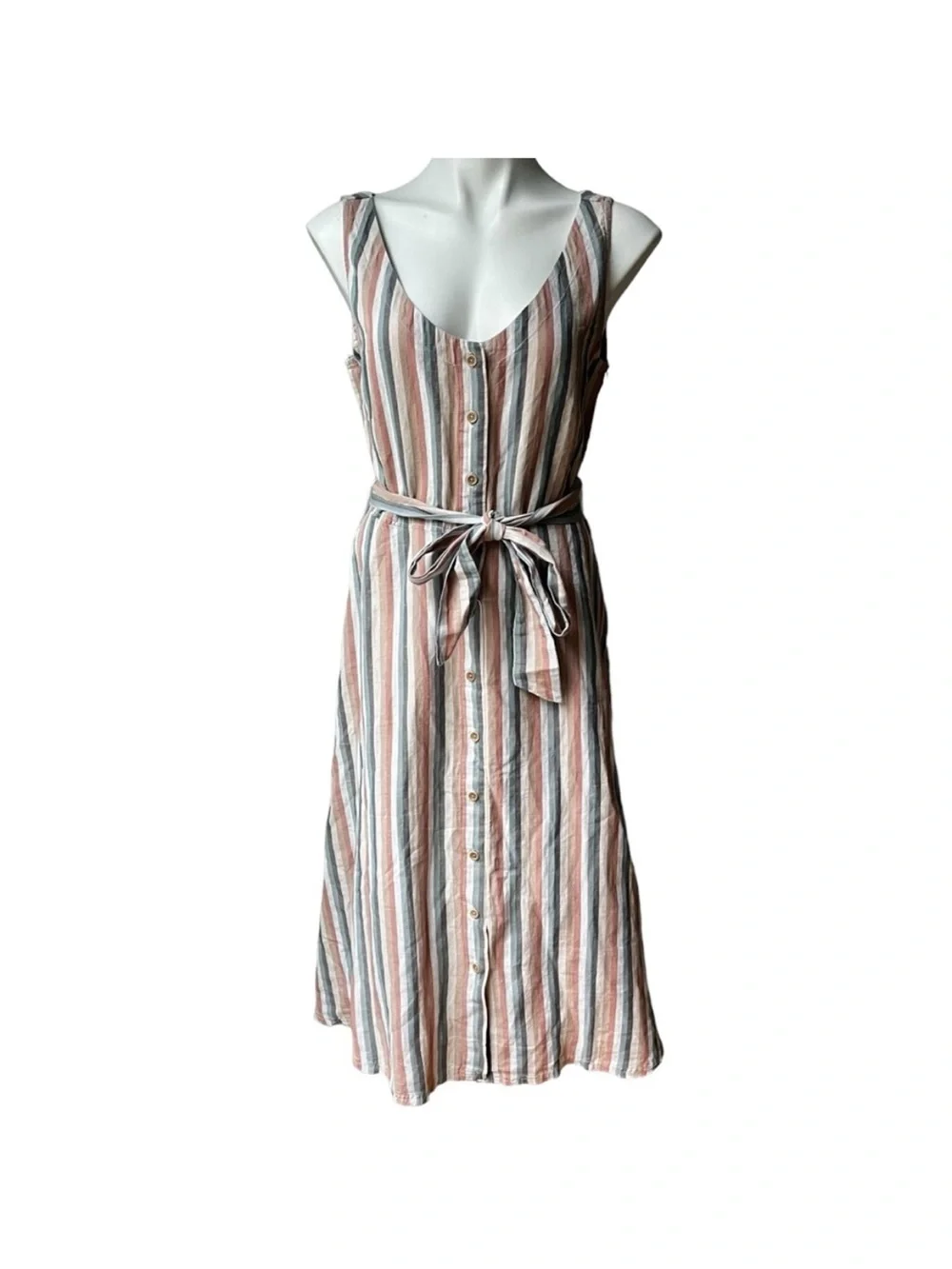 NWT Pact Stucco Vertical Stripe Harbour Midi Dress Sz M Cotton Linen Blend - Picture 5 of 12